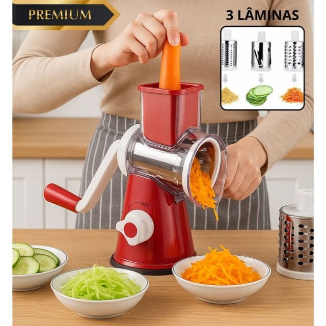 Ralador Giratório Manual com 3 Lâminas Inox