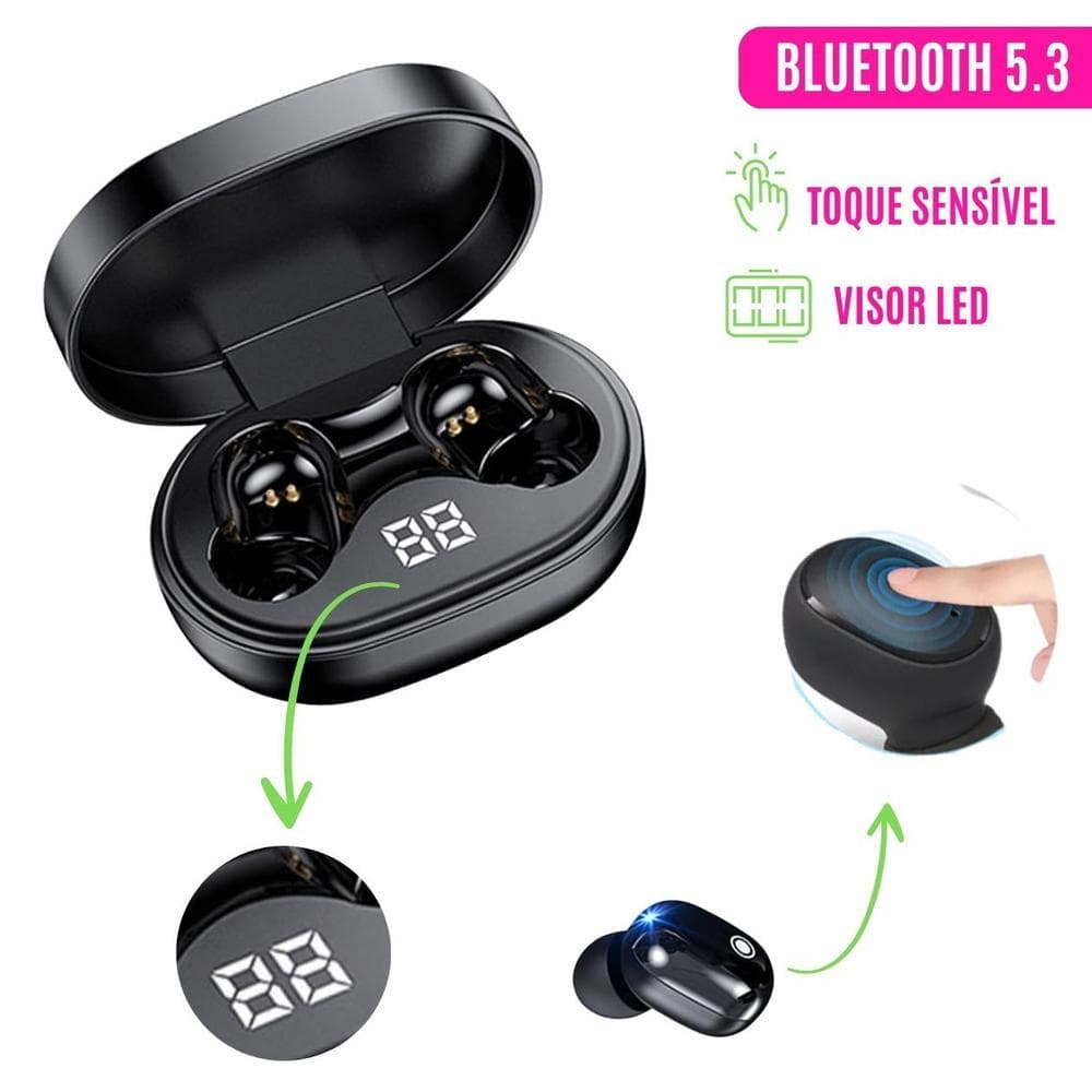 Fone TWS Lehmox • Bluetooth 5.3 com visor LED