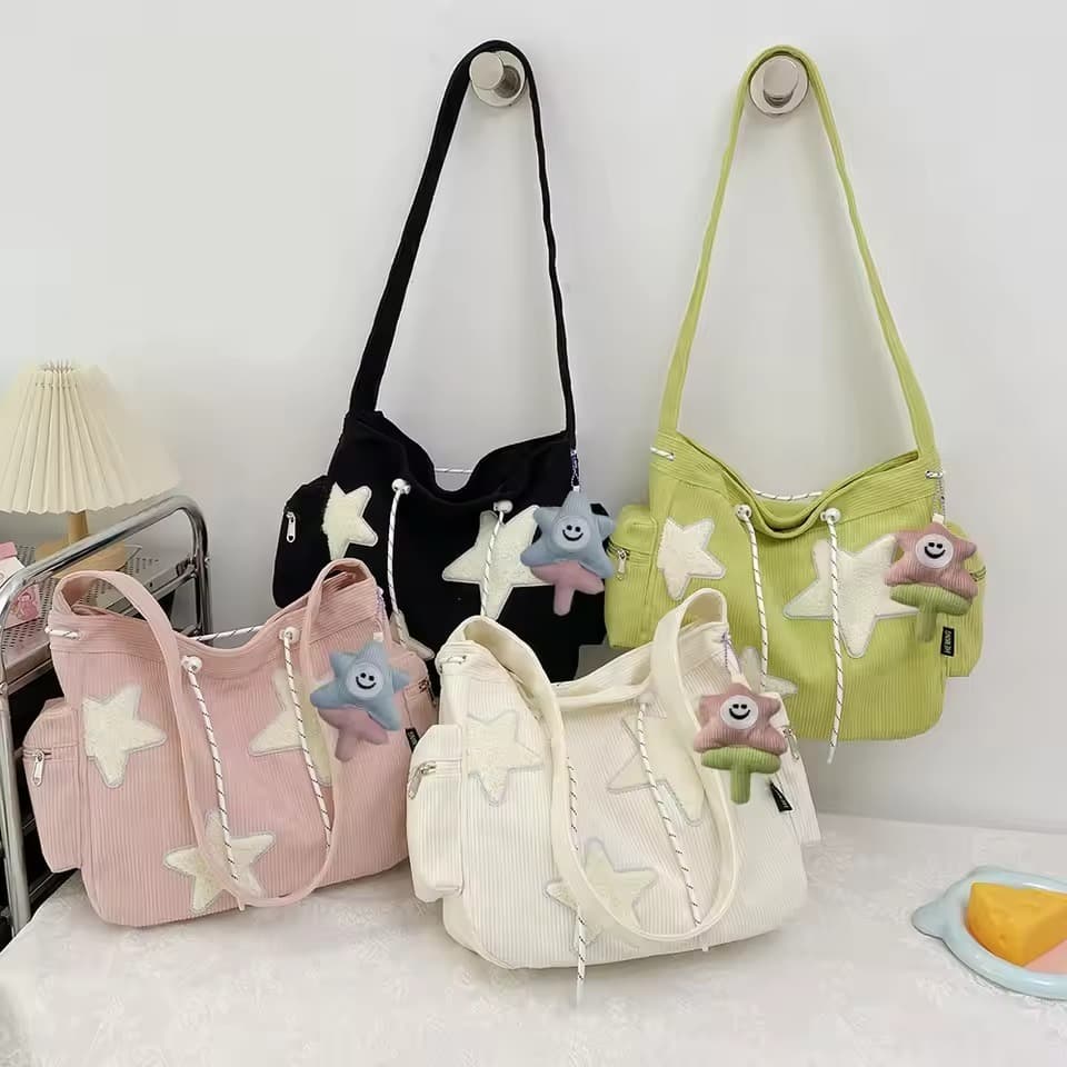 Bolsa tote de lona com estampa de estrela